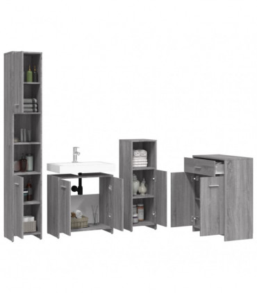 4 Piece Bathroom Furniture Set Grey Sonoma Engineered Wood