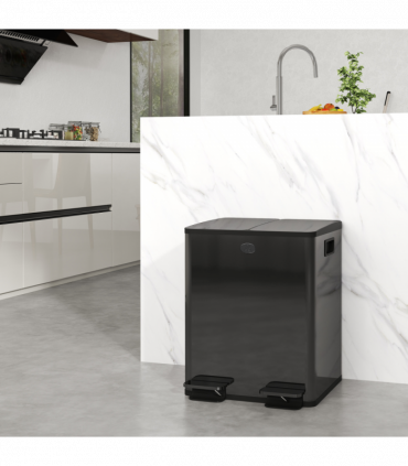 HOMCOM 2 x 20L Dual Kitchen Bin Pedal Bin for Recycling and Waste, Black
