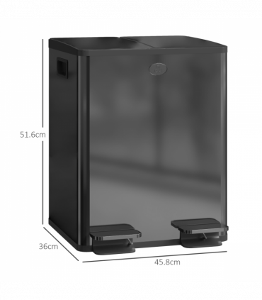 HOMCOM 2 x 20L Dual Kitchen Bin Pedal Bin for Recycling and Waste, Black