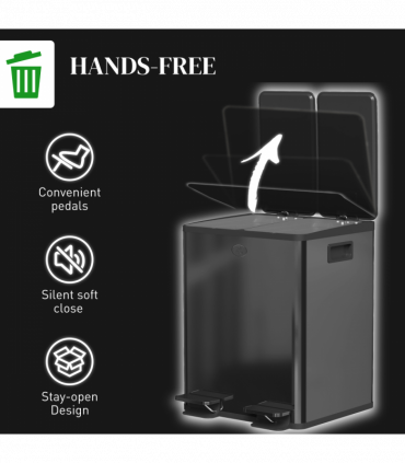 HOMCOM 2 x 20L Dual Kitchen Bin Pedal Bin for Recycling and Waste, Black