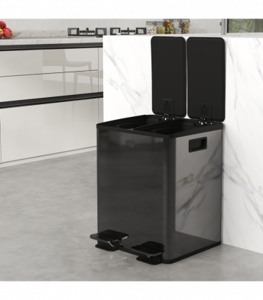 HOMCOM 2 x 20L Dual Kitchen Bin Pedal Bin for Recycling and Waste, Black