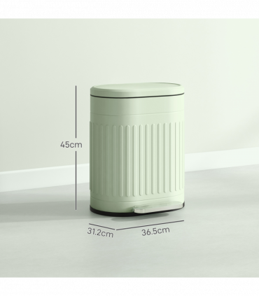 HOMCOM 20L Pedal Bin, Metal Kitchen Bin with Soft-close Lid, Light Green
