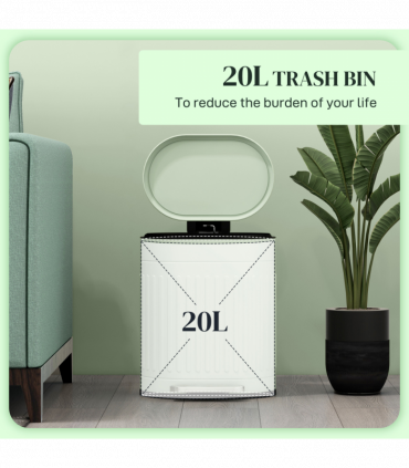 HOMCOM 20L Pedal Bin, Metal Kitchen Bin with Soft-close Lid, Light Green