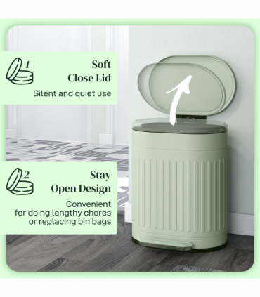 HOMCOM 20L Pedal Bin, Metal Kitchen Bin with Soft-close Lid, Light Green