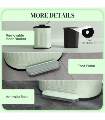 HOMCOM 20L Pedal Bin, Metal Kitchen Bin with Soft-close Lid, Light Green