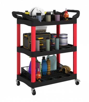 HOMCOM 3-Tier Rolling Tool Cart, Tool Trolley on Wheels for Garage, Black
