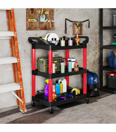 HOMCOM 3-Tier Rolling Tool Cart, Tool Trolley on Wheels for Garage, Black