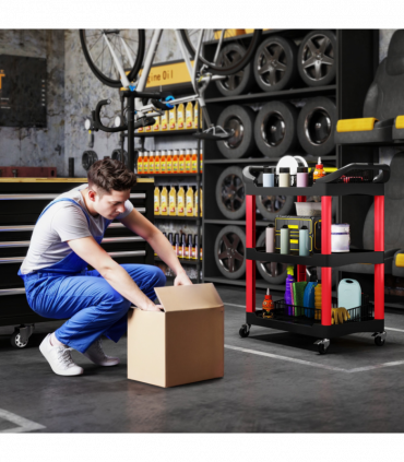 HOMCOM 3-Tier Rolling Tool Cart, Tool Trolley on Wheels for Garage, Black