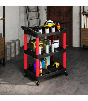 HOMCOM 3-Tier Rolling Tool Cart, Tool Trolley on Wheels for Garage, Black