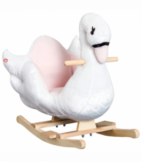 Kids Ride On Swan Toy Rocking Horse Plush White Light Pink Black Wood