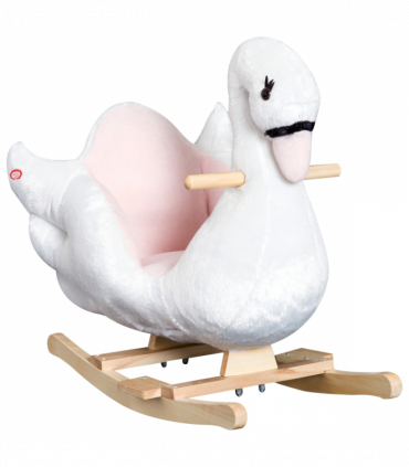 Kids Ride On Swan Toy Rocking Horse Plush White Light Pink Black Wood