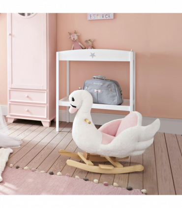 Kids Ride On Swan Toy Rocking Horse Plush White Light Pink Black Wood