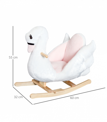 Kids Ride On Swan Toy Rocking Horse Plush White Light Pink Black Wood