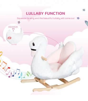 Kids Ride On Swan Toy Rocking Horse Plush White Light Pink Black Wood