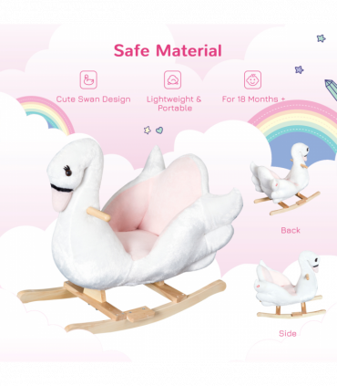 Kids Ride On Swan Toy Rocking Horse Plush White Light Pink Black Wood