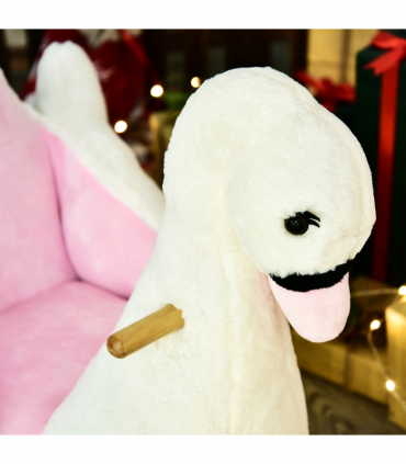 Kids Ride On Swan Toy Rocking Horse Plush White Light Pink Black Wood