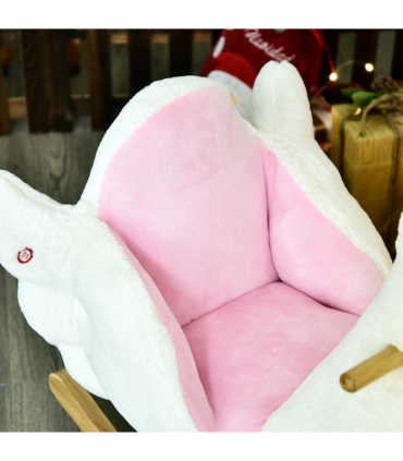 Kids Ride On Swan Toy Rocking Horse Plush White Light Pink Black Wood