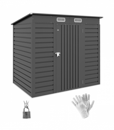 Outsunny 6.3 x 4.3FT Galvanised  Metal Garden Shed with Lockable Door, Grey