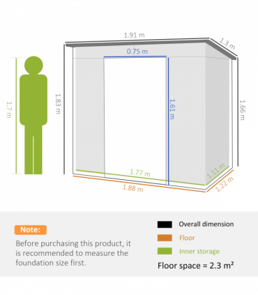 Outsunny 6.3 x 4.3FT Galvanised  Metal Garden Shed with Lockable Door, Grey
