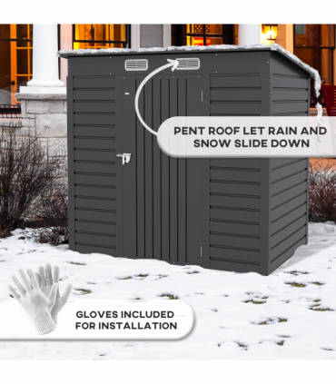 Outsunny 6.3 x 4.3FT Galvanised  Metal Garden Shed with Lockable Door, Grey