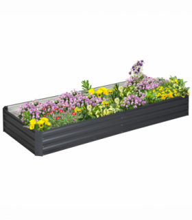 Outsunny Galvanised Raised Garden Bed Metal Planter Box with Open Bottom, Grey