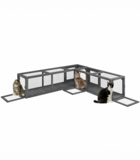 PawHut Cat Tunnel, 250cm Extra Long Wooden Cat Play Tunnel with 8 Doors Grey