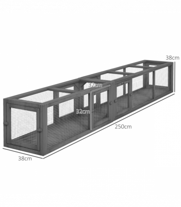 PawHut Cat Tunnel, 250cm Extra Long Wooden Cat Play Tunnel with 8 Doors Grey