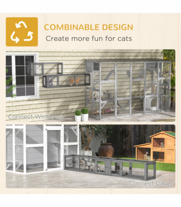 PawHut Cat Tunnel, 250cm Extra Long Wooden Cat Play Tunnel with 8 Doors Grey