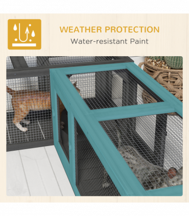 PawHut Cat Tunnel, 250cm Extra Long Wooden Cat Play Tunnel with 8 Doors Grey