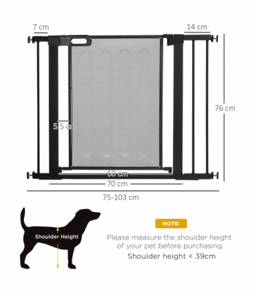 Pressure Fit Safety Gate for Doors Dog Gate Auto Close, 75-103 cm Black PawHut