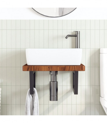 vidaXL Basin Shelf Wall Mounted Steel and Solid Wood Oak