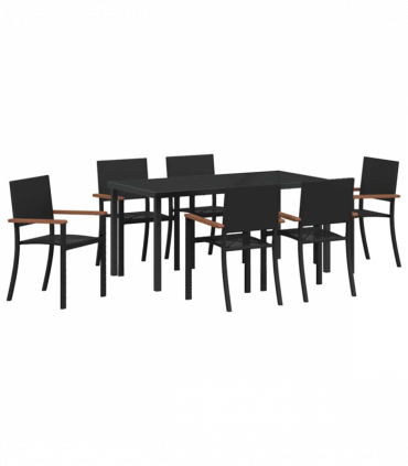 vidaXL Garden Dining Set 7 pcs Black Poly rattan