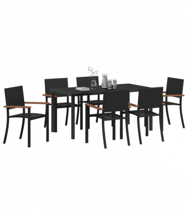 vidaXL Garden Dining Set 7 pcs Black Poly rattan