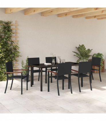vidaXL Garden Dining Set 7 pcs Black Poly rattan