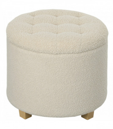 HOMCOM 45cm Round Ottoman with Storage, Lid, Cashmere Footstool, Cream White