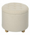 HOMCOM 45cm Round Ottoman with Storage, Lid, Cashmere Footstool, Cream White