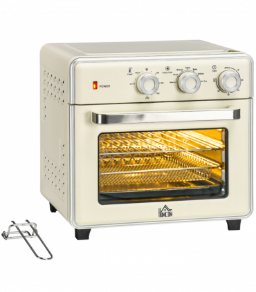 Toaster Oven - Cream 20L 90-230℃ 7 Functions Air Fry Timer Light Pan Tray Shelf