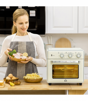 Toaster Oven - Cream 20L 90-230℃ 7 Functions Air Fry Timer Light Pan Tray Shelf