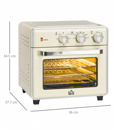Toaster Oven - Cream 20L 90-230℃ 7 Functions Air Fry Timer Light Pan Tray Shelf