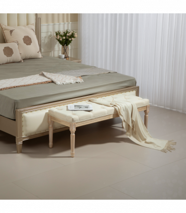 HOMCOM End of Bed Bench Upholstered Foot Stool Linen-Touch Ottoman Cream