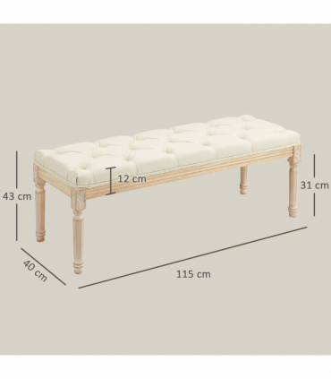 HOMCOM End of Bed Bench Upholstered Foot Stool Linen-Touch Ottoman Cream