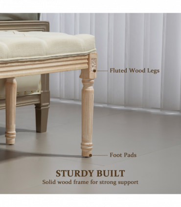 HOMCOM End of Bed Bench Upholstered Foot Stool Linen-Touch Ottoman Cream