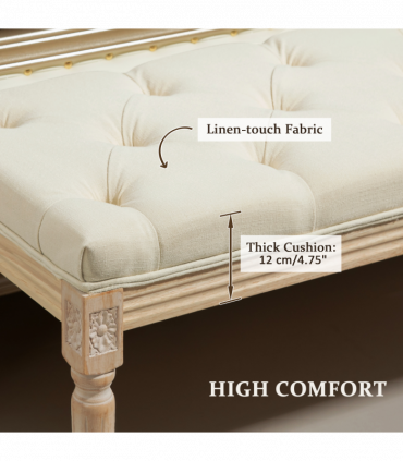 HOMCOM End of Bed Bench Upholstered Foot Stool Linen-Touch Ottoman Cream