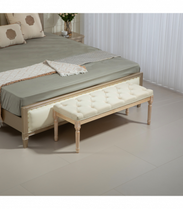 HOMCOM End of Bed Bench Upholstered Foot Stool Linen-Touch Ottoman Cream