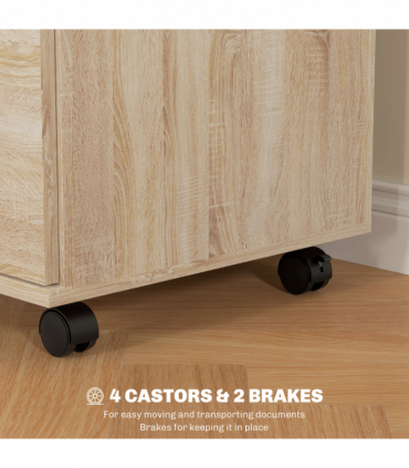 HOMCOM Pedestal Office Mobile Filing Cabinet 2 Drawer Wooden Storage Oak