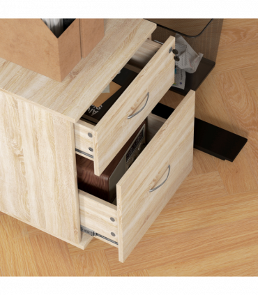 HOMCOM Pedestal Office Mobile Filing Cabinet 2 Drawer Wooden Storage Oak