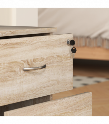 HOMCOM Pedestal Office Mobile Filing Cabinet 2 Drawer Wooden Storage Oak