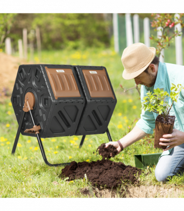 Outsunny 130L Compost Bin Dual Chamber Rotating Composter w/ Ventilation Holes