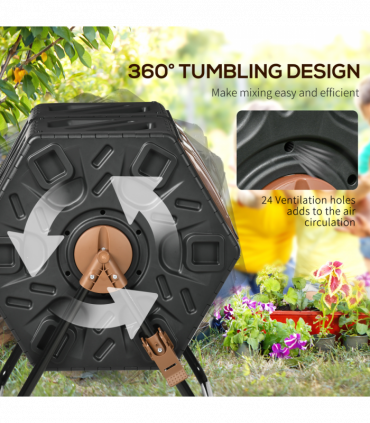 Outsunny 130L Compost Bin Dual Chamber Rotating Composter w/ Ventilation Holes