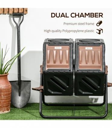 Outsunny 130L Compost Bin Dual Chamber Rotating Composter w/ Ventilation Holes